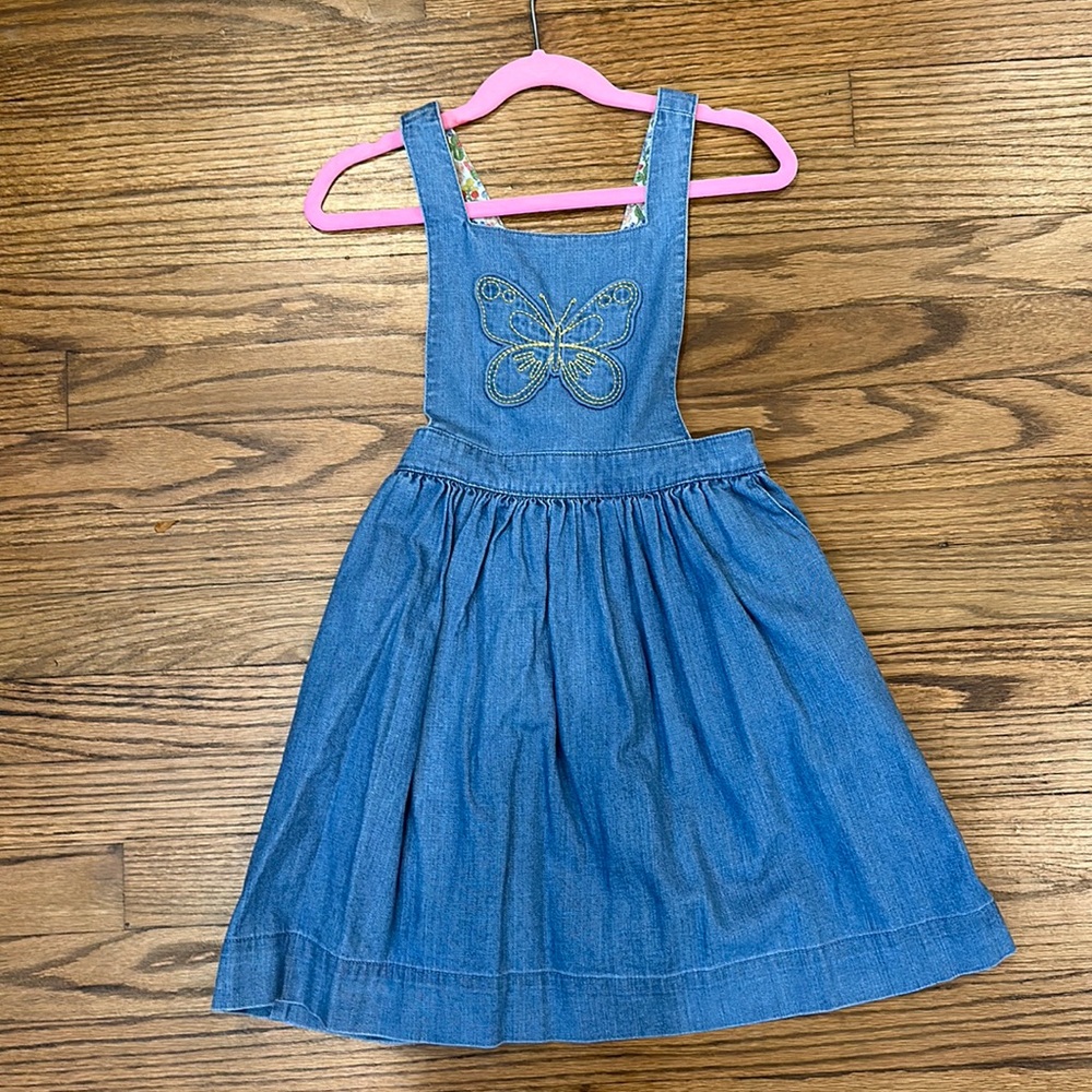 Mini Boden Blue Denim Dress with Butterfly Embroidery